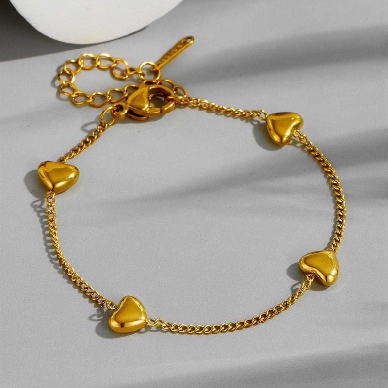 European and American INS influencer women's bracelet, 18K gold four-heart bracelet, stainless steel geometric bracelet, jewelry wholesale