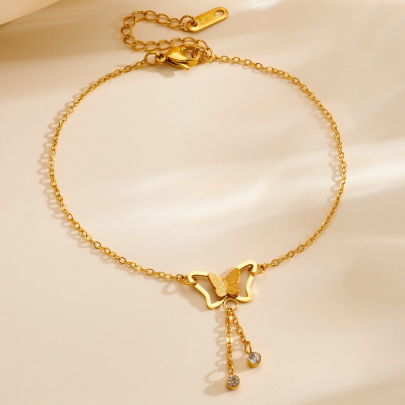 Summer design titanium steel anklet for women, 2025 new popular trendy light luxury high-end niche design butterfly anklet