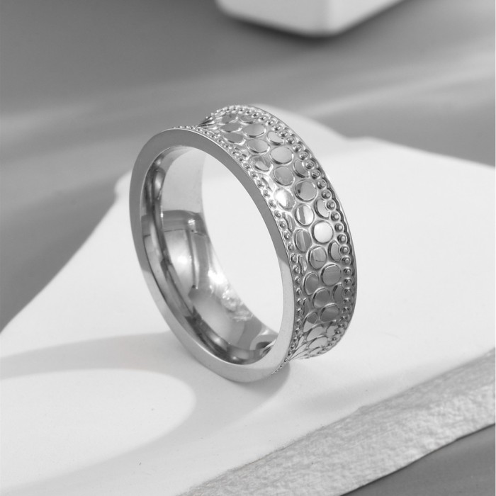 Dragon Scale Honeycomb Titanium Steel Ring for Women, Shimmering Fashion Ring with Fish Scale Design, 18K Gold Color,...