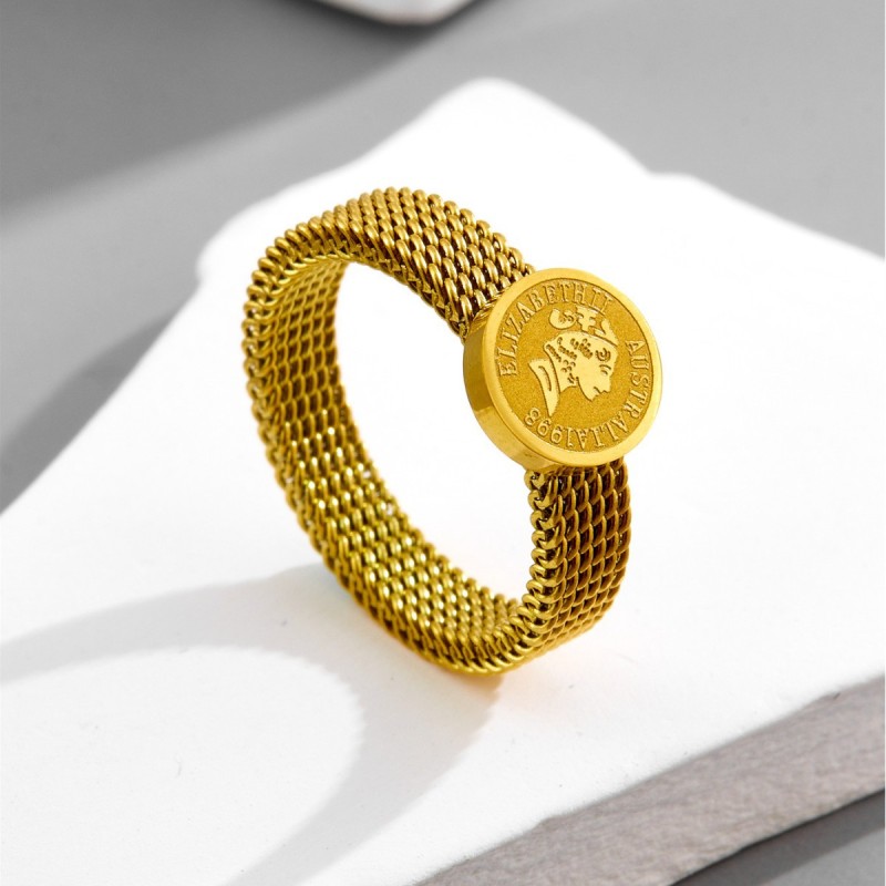 Queen portrait grid ring for women, high-end fashion, personalized titanium steel index finger ring, high-end light luxury, niche design on Instagram