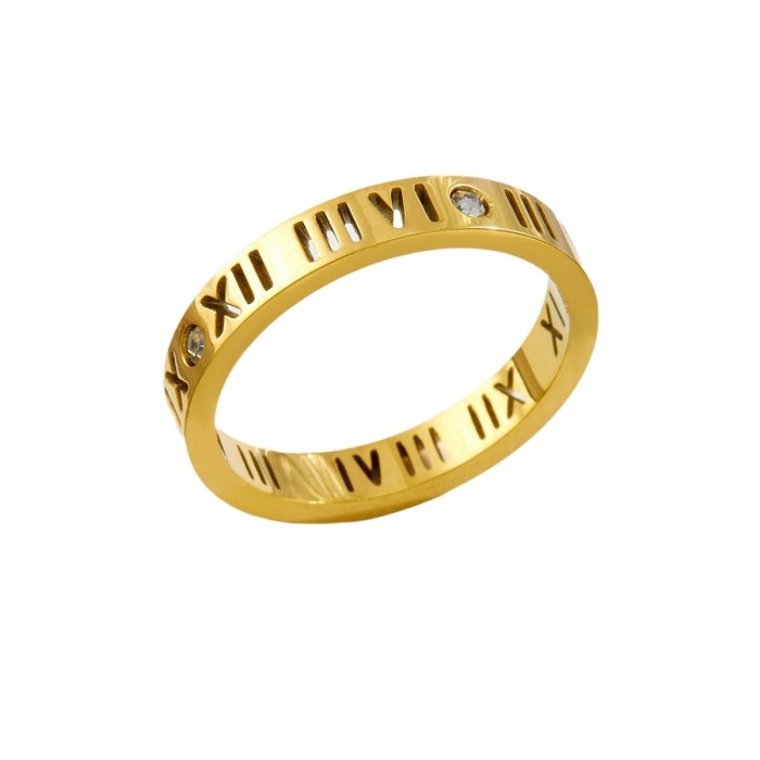 Jewelry Manufacturer Wholesales Simple Roman Numeral Stone-Studded Rings and Hollow Stainless Steel Couple Rings, E...
