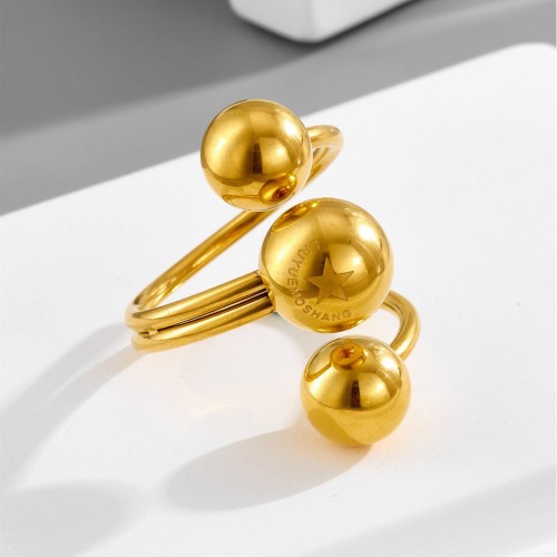 Trendy influencer-style adjustable steel ball ring with five-pointed star, lucky titanium steel cross-border ring, non-fading, wholesale