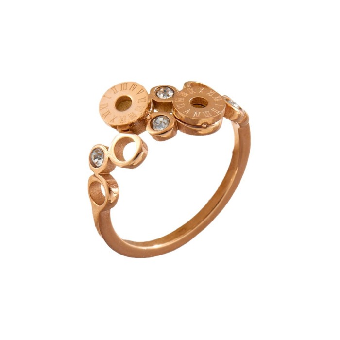 New Japanese and Korean Titanium Steel Rings for Women, Roman Ring with Stones, Rose Gold Stainless Steel Ring, Sty...