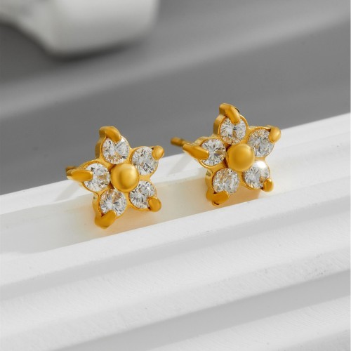 New versatile floral diamond-studded earrings, simple and stylish titanium steel earrings for niche girls