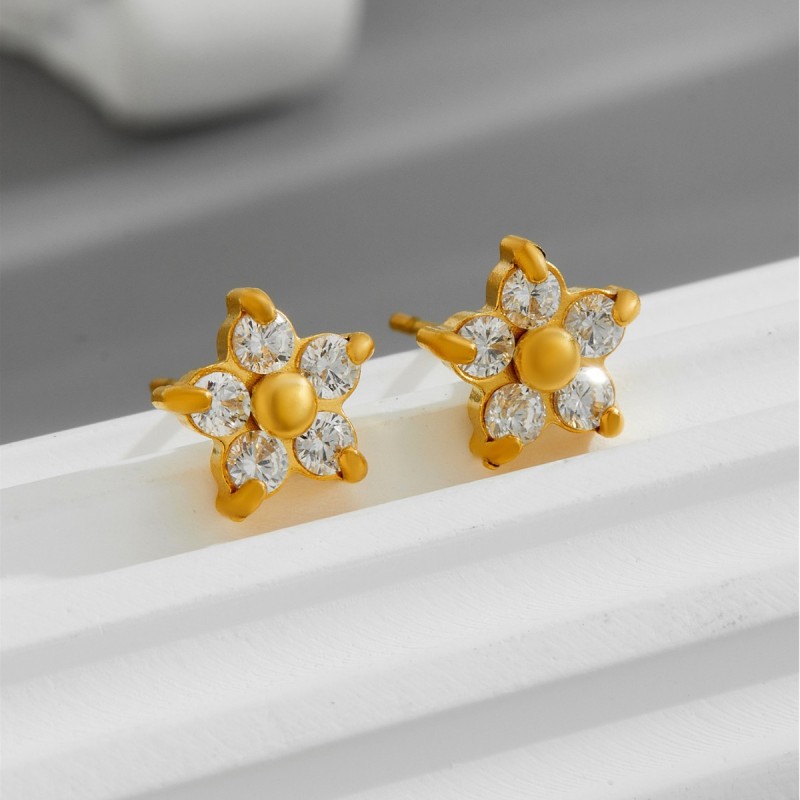 New versatile floral diamond-studded earrings, simple and stylish titanium steel earrings for niche girls