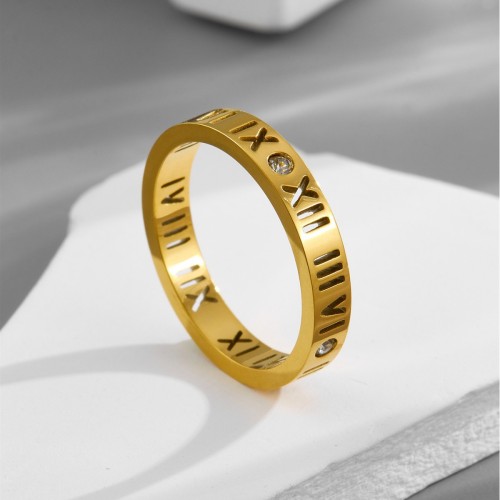 Cross-border jewelry manufacturer wholesales simple Roman numeral diamond-studded rings and hollow stainless steel couple rings