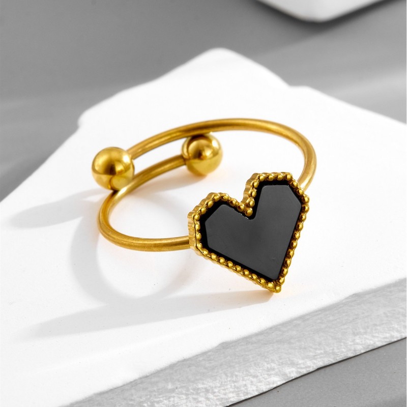 Adjustable Open New French Roman Black Daisy Non-Fading Titanium Steel Ring for Women, Small and Unique