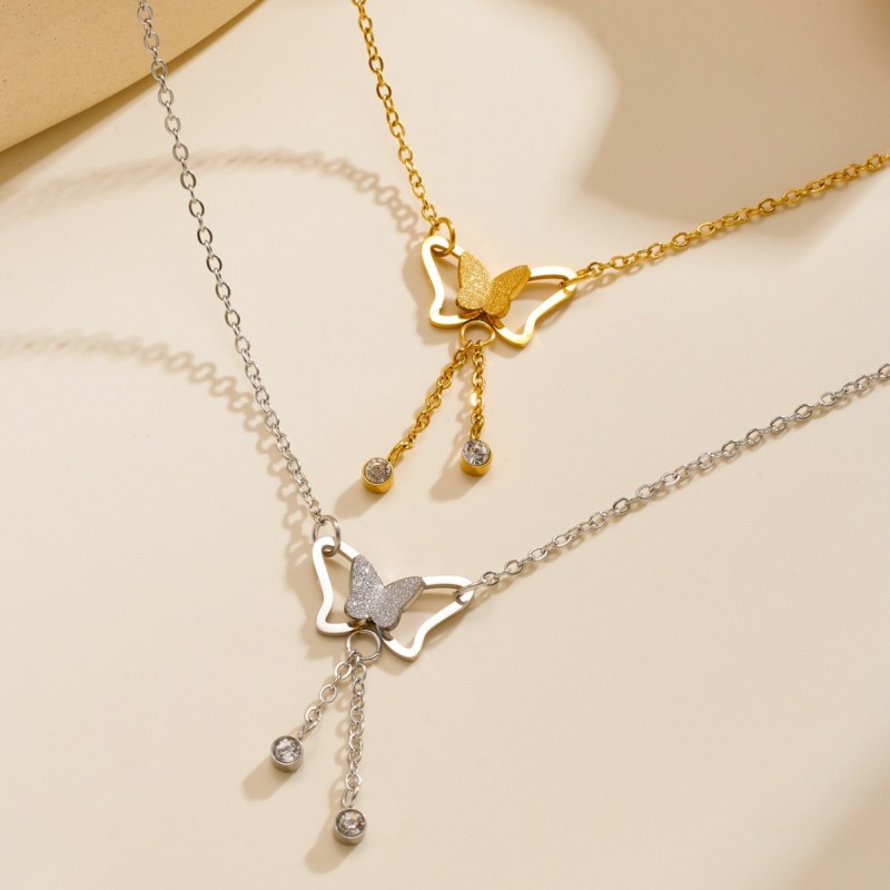 Summer design titanium steel anklet for women, 2025 new popular trendy light luxury high-end niche design butterfly anklet
