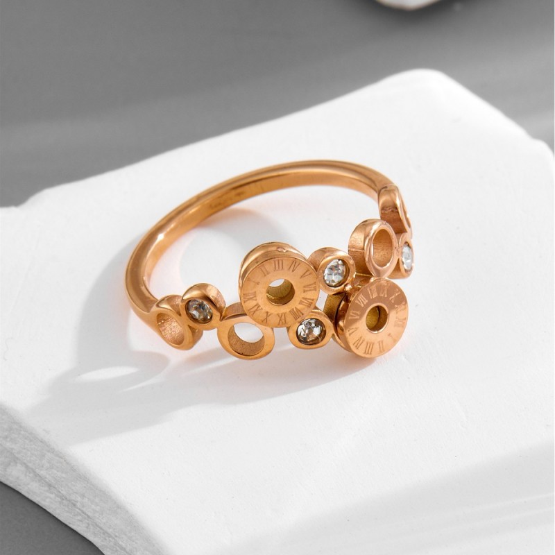 New Japanese and Korean titanium steel rings for women, Roman ring with diamonds, rose gold stainless steel ring, stylish index finger trendy jewelry