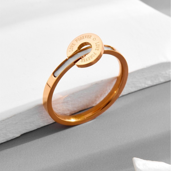 Japanese and Korean Style Letter Round Pendant Natural White Mother-of-pearl Ring 18K Rose Gold Minimalist Style Inde...