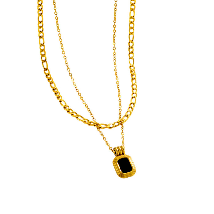 French-style Niche Instagram-inspired Elegant Commuter Layered Double Pendant Black Square Pendant High-end Women's C...