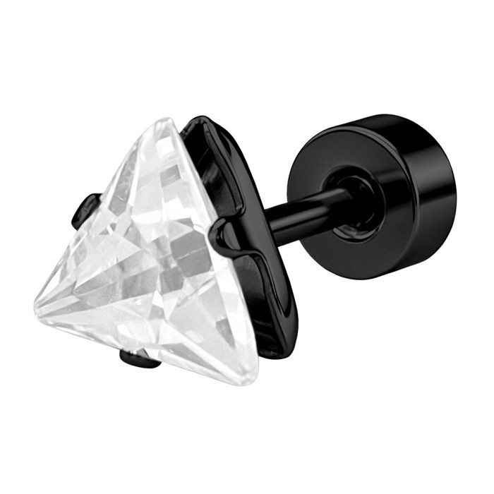 European and American cross-border best-selling stainless steel 18K triangular zircon earrings and ear cuffs, light luxury and high-end style unisex earrings