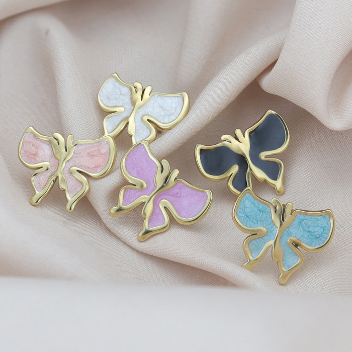 Butterfly earrings for women, niche design, light luxury, fashionable and high-end earrings, titanium steel earrings, simple, unique, trendy accessories