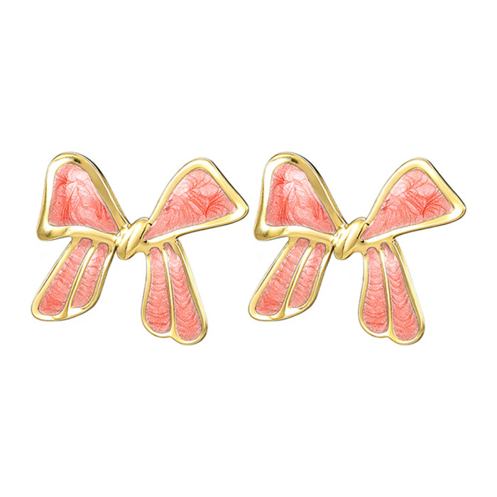 Bowknot earrings for women, gold-trimmed, macaron color series, fashionable commuter earrings, cross-border best-selling accessories