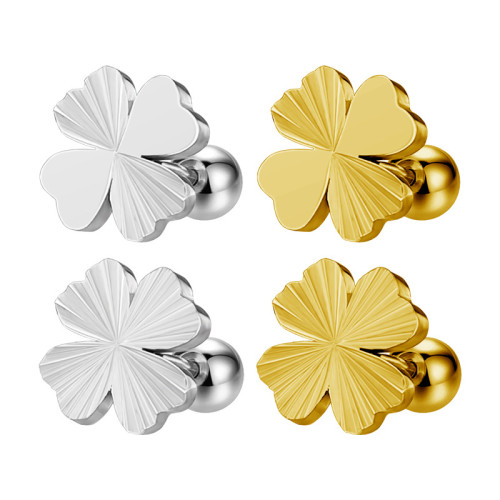 Titanium steel four-leaf clover earrings for women, simple and stylish niche design earrings, versatile metal ear cuffs for European and American commuting