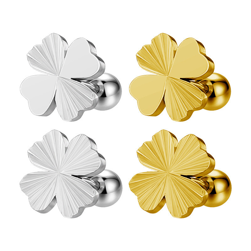 Titanium steel four-leaf clover earrings for women, simple and stylish niche design earrings, versatile metal ear cuffs for European and American commuting