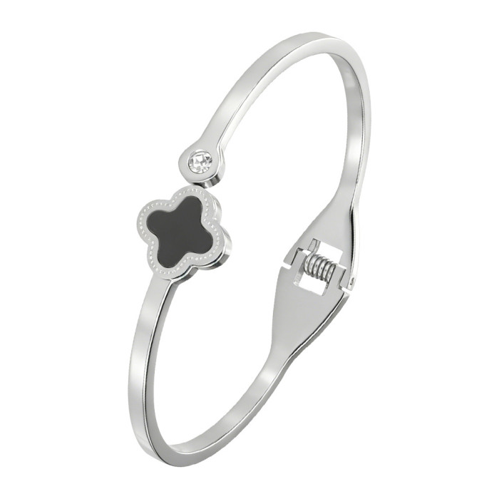 Korean-style fashion four-leaf clover titanium steel bracelet for women, simple and elegant rose gold open bangle, stainless steel non-fading accessory