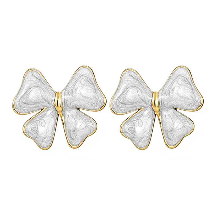 Bowknot earrings for women, simple and stylish resin earrings, NS style cross-border new stainless steel earrings