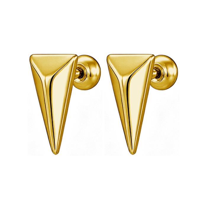Titanium steel triangular cone earrings for men and women, trendy, cool, simple, personalized ear accessories, non-pierced magnetic ear clips, hip-hop style