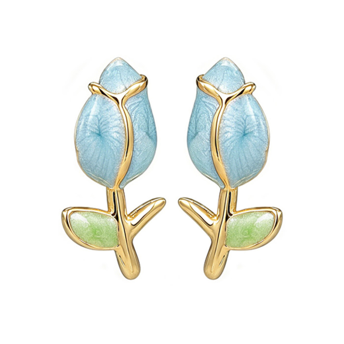 Oil-dripping rose flower earrings for women, high-end luxury earrings, European and American jewelry, cross-border wholesale, direct supply from manufacturer