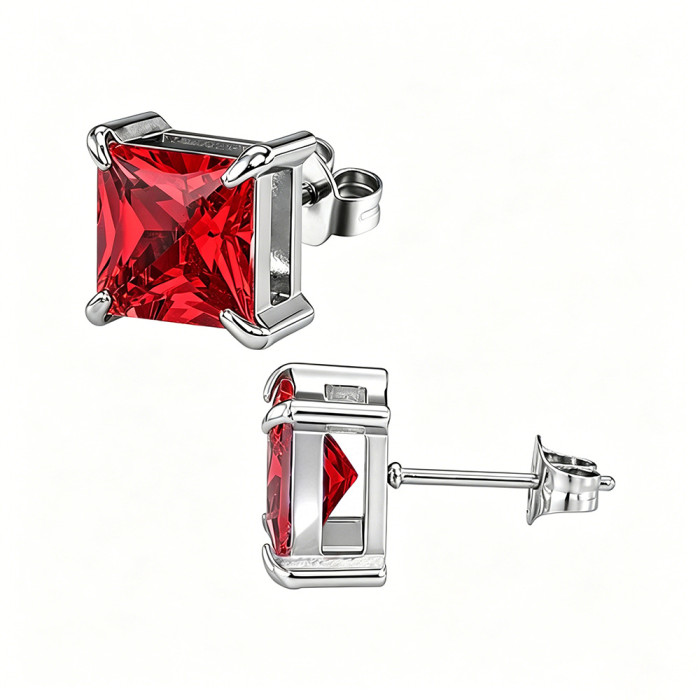 European and American style square zircon earrings, stainless steel earrings with colorful crystals, women's earrings, wholesale from the source manufacturer