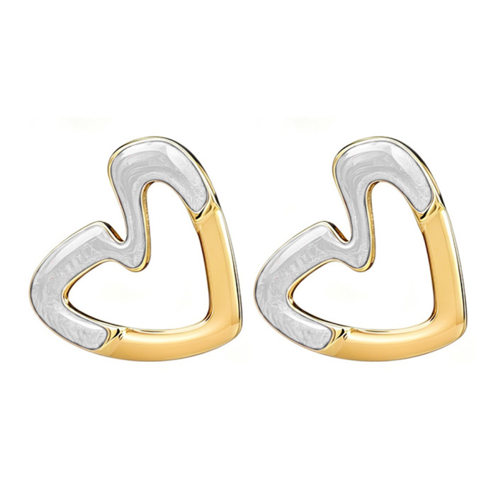 European and American fashion heart-shaped hollow oil-drip earrings, titanium steel studs, unique heart-shaped earrings, high-end trendy ear accessories