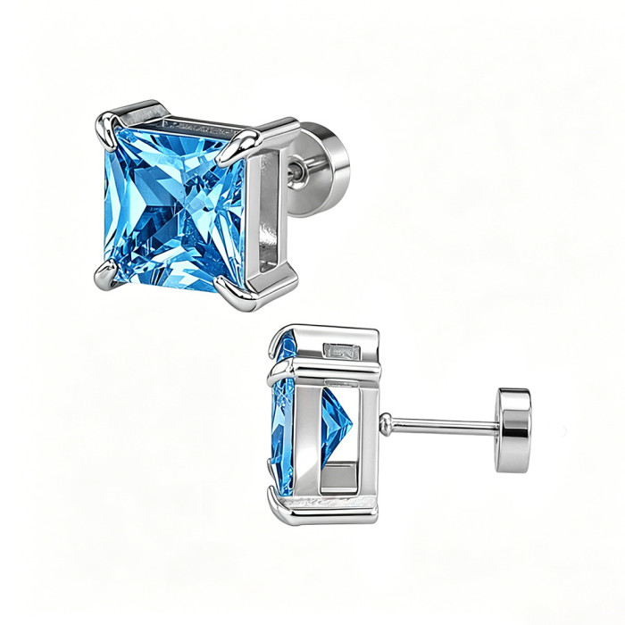 Amazon four-prong square zirconia stud earrings, ear cuffs, stainless steel jewelry, unisex zirconia stud earrings, manufacturer wholesale