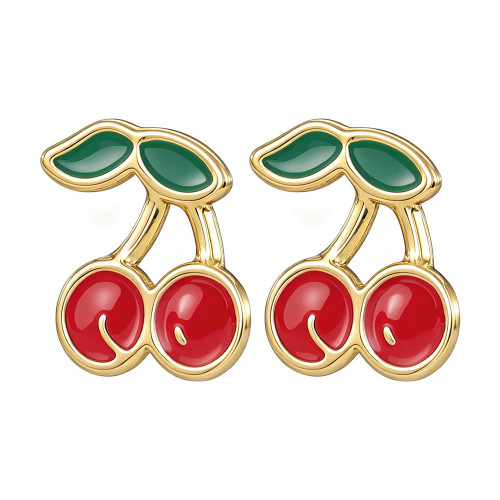Enamel Cherry Stud Earrings for Women, Fashionable and Luxurious Stainless Steel Oil-Drip Earrings, High-End Commuting Versatile Earrings New