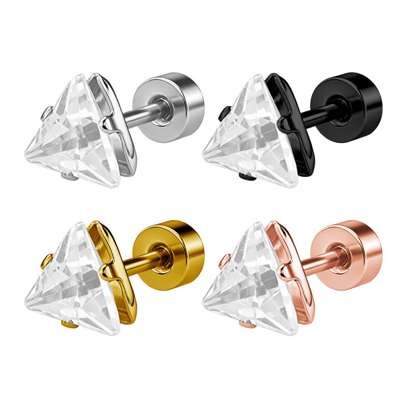 European and American cross-border best-selling stainless steel 18K triangular zircon earrings and ear cuffs, light luxury and high-end style unisex earrings