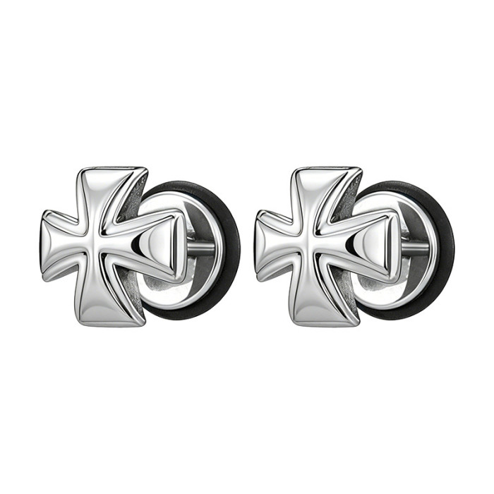 Titanium steel cross earrings for men and women, trendy hip-hop personalized fashion earrings, simple European and American style trendy earrings