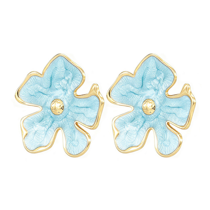 French-style light luxury oil-drip five-petal flower earrings for women, titanium steel, high-end, sweet, fashionable, versatile earrings