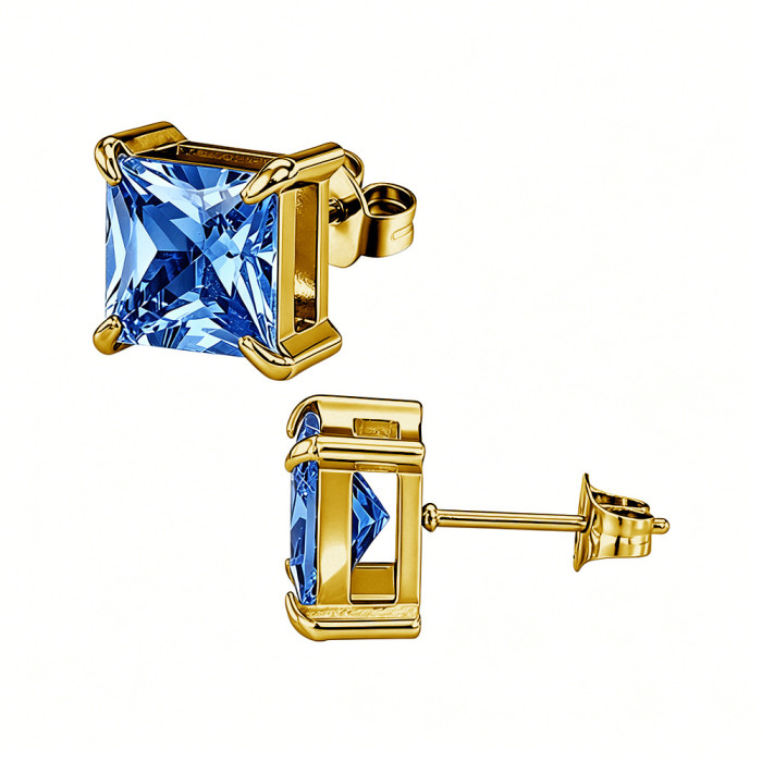 European and American style square zircon earrings, stainless steel earrings with colorful crystal decorations, women's earrings, wholesale from the source manufacturer