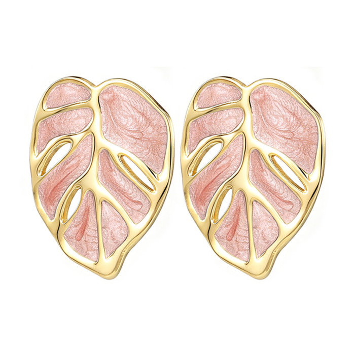 European and American fashion titanium steel oil-drip leaf earrings, hollow geometric earrings, best-selling women's simple and unique earrings