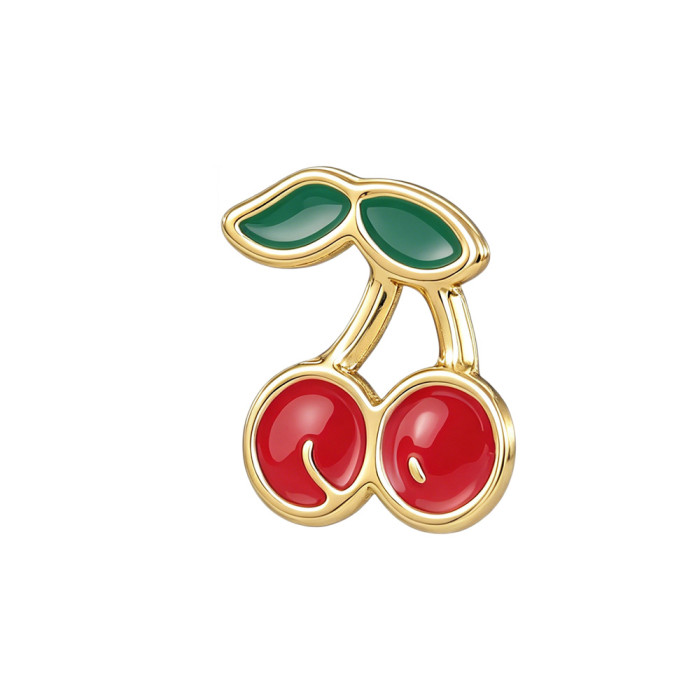 Enamel Cherry Stud Earrings for Women, Fashionable and Luxurious Stainless Steel Oil-Drip Earrings, High-End Commuting Versatile Earrings New
