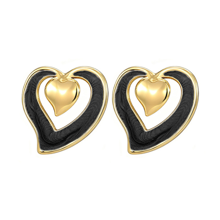 Fashionable heart-shaped earrings for women, titanium steel, non-fading, popular cross-border sales, simple heart-shaped earrings, stainless steel earrings