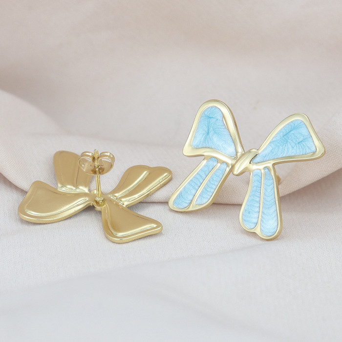 Bowknot earrings for women, gold-trimmed, macaron color series, fashionable commuter earrings, cross-border best-selling accessories