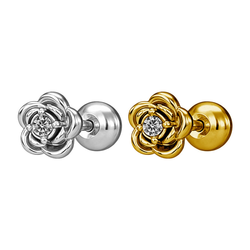 Diamond-studded rose flower earrings, light luxury fashion titanium steel earrings, high-end niche design, popular earrings