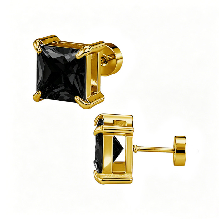 European and American cross-border best-selling four-prong square zirconia stud earrings, ear cuffs, double-layer zirconia elegant earrings, earring accessories manufacturer