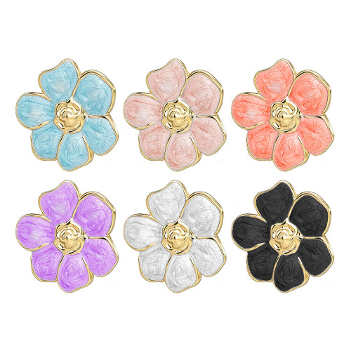 French-style vintage five-petal flower oil-drip earrings for women, stainless steel earrings, titanium steel earrings, European and American jewelry, cross-border wholesale