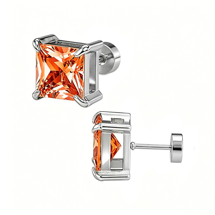 Amazon four-prong square zirconia stud earrings, ear cuffs, stainless steel jewelry, unisex zirconia stud earrings, manufacturer wholesale