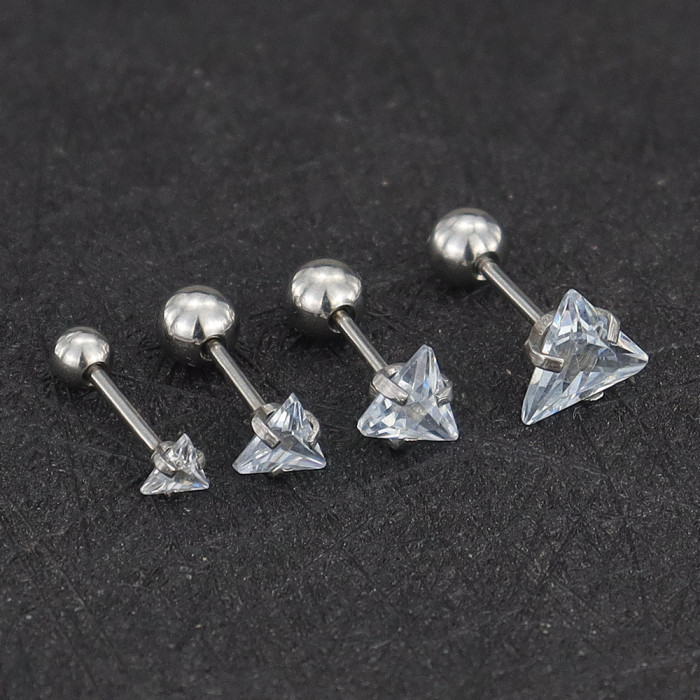 Titanium steel zircon triangle earrings for men and women, fashionable, simple, light luxury ear cuffs, cross-border bestseller, niche design earrings