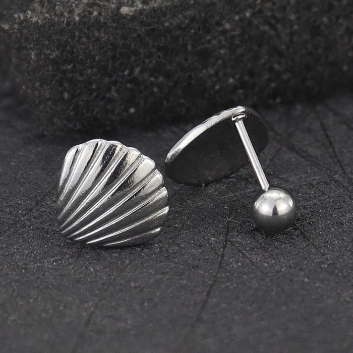 Titanium Steel Simple Ocean Style Earring Set, Unique Star-Shaped Shell Beaded Earrings, European and American Fashion Versatile Stud Earrings