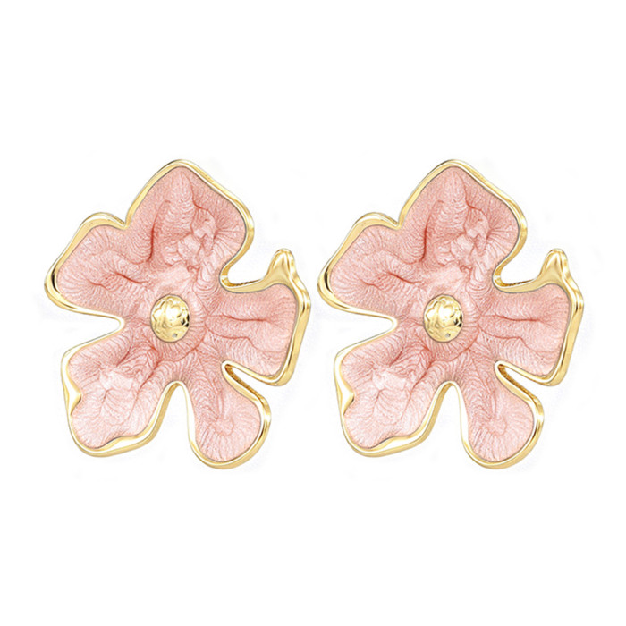 French-style light luxury oil-drip five-petal flower earrings for women, titanium steel, high-end, sweet, fashionable, versatile earrings