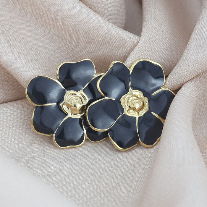 French-style vintage five-petal flower oil-drip earrings for women, stainless steel earrings, titanium steel earrings, European and American jewelry, cross-border wholesale
