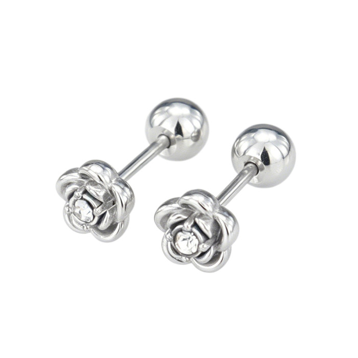 Diamond-studded rose flower earrings, light luxury fashion titanium steel earrings, high-end niche design, popular earrings