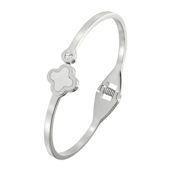Korean-style fashion four-leaf clover titanium steel bracelet for women, simple and elegant rose gold open bangle, stainless steel non-fading accessory