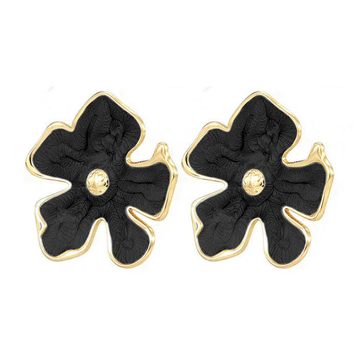 French-style light luxury oil-drip five-petal flower earrings for women, titanium steel, high-end, sweet, fashionable, versatile earrings
