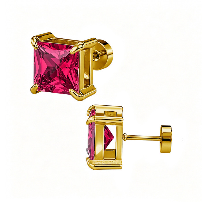 European and American cross-border best-selling four-prong square zirconia stud earrings, ear cuffs, double-layer zirconia elegant earrings, earring accessories manufacturer