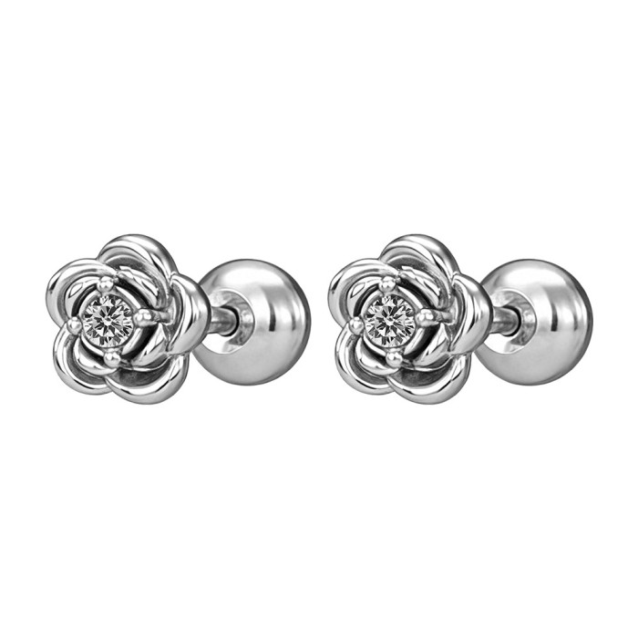 Diamond-studded rose flower earrings, light luxury fashion titanium steel earrings, high-end niche design, popular earrings