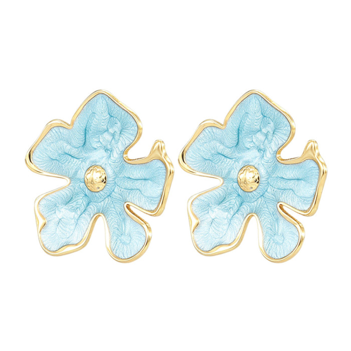 French-style light luxury oil-drip five-petal flower earrings for women, titanium steel, high-end, sweet, fashionable, versatile earrings